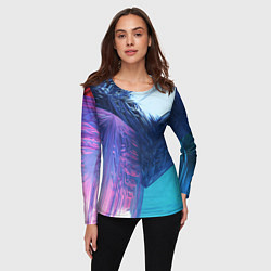 Лонгслив женский Абстрактные ледяные кубы - Розовый и синий, цвет: 3D-принт — фото 2