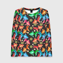 Женский лонгслив Разноцветные рыбы паттерн