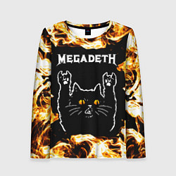 Лонгслив женский Megadeth рок кот и огонь, цвет: 3D-принт