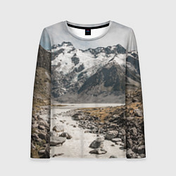 Лонгслив женский Горы и река с камнями, цвет: 3D-принт