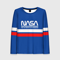 Лонгслив женский Наса две полосы белая красная, цвет: 3D-принт