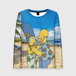 Лонгслив женский Гомер Симпсон танцует с Мардж на пляже, цвет: 3D-принт