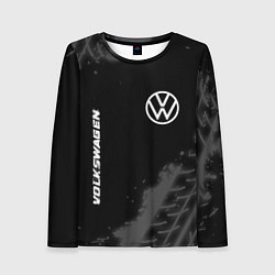 Женский лонгслив Volkswagen speed на темном фоне со следами шин: на