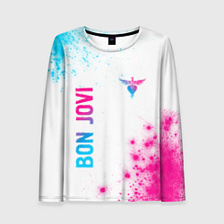 Женский лонгслив Bon Jovi neon gradient style: надпись, символ