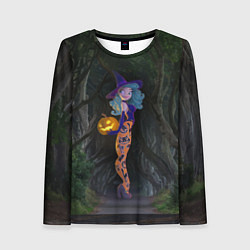 Лонгслив женский Ведьма с тыквой и в крутых колготках - Halloween, цвет: 3D-принт
