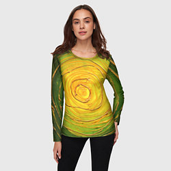 Лонгслив женский Желто-зеленая текстурная абстракция акрилом, цвет: 3D-принт — фото 2
