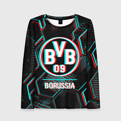 Лонгслив женский Borussia FC в стиле glitch на темном фоне, цвет: 3D-принт