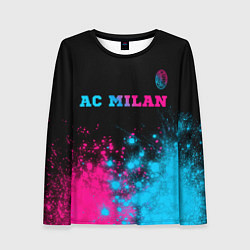 Лонгслив женский AC Milan - neon gradient: символ сверху, цвет: 3D-принт