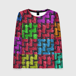 Лонгслив женский Грубая вязка - цветная клетка - fashion 2044, цвет: 3D-принт
