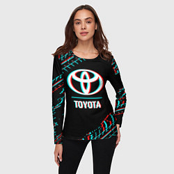 Лонгслив женский Значок Toyota в стиле glitch на темном фоне, цвет: 3D-принт — фото 2