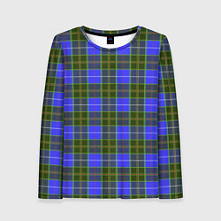Лонгслив женский Ткань Шотландка сине-зелёная, цвет: 3D-принт