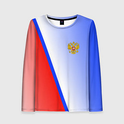 Лонгслив женский Россия полосы с гербом, цвет: 3D-принт