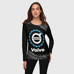 Лонгслив женский Volvo в стиле Top Gear со следами шин на фоне, цвет: 3D-принт — фото 2