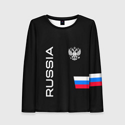 Лонгслив женский Россия и три линии на черном фоне, цвет: 3D-принт