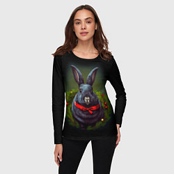 Лонгслив женский Черный водяной кролик с ленточкой, цвет: 3D-принт — фото 2