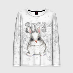 Лонгслив женский Белый кролик и снежинки 2023, цвет: 3D-принт