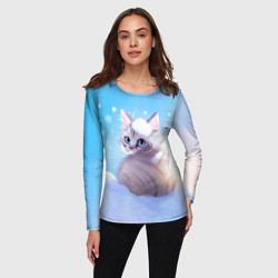 Лонгслив женский Заснеженный котик, цвет: 3D-принт — фото 2