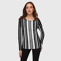 Лонгслив женский Бело серый полосатый узор, цвет: 3D-принт — фото 2