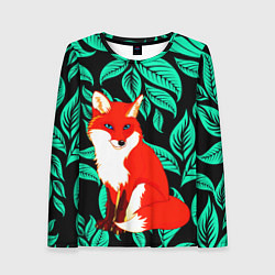 Женский лонгслив Лиса на фоне листьев