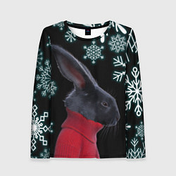 Лонгслив женский Зимний кролик в свитере, цвет: 3D-принт