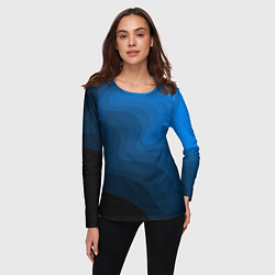 Лонгслив женский Абстрактный темно синий узор волны, цвет: 3D-принт — фото 2