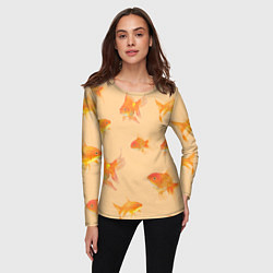 Лонгслив женский Золотые рыбки в фоне, цвет: 3D-принт — фото 2