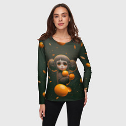 Лонгслив женский Милая девушка с мандаринами, цвет: 3D-принт — фото 2