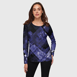Лонгслив женский Синие, чёрные и белые полоски, цвет: 3D-принт — фото 2