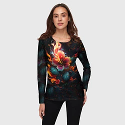 Лонгслив женский Огненный цветок на темном фоне, цвет: 3D-принт — фото 2