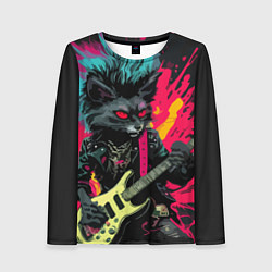 Женский лонгслив Rocker Cat on a dark background - C-Cats collectio