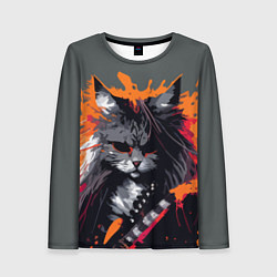 Женский лонгслив Rocker Cat on a gray background - C-Cats collectio