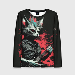 Лонгслив женский Rocker Cat on a black background - C-Cats collecti, цвет: 3D-принт