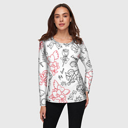 Лонгслив женский Летающие сердца купидоны розы на белом фоне, цвет: 3D-принт — фото 2