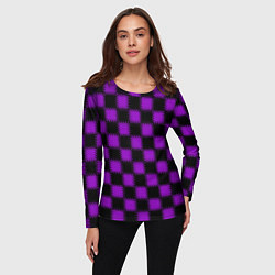 Лонгслив женский Фиолетовый черный узор Шахматка, цвет: 3D-принт — фото 2