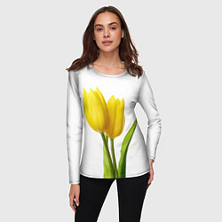 Лонгслив женский Желтые тюльпаны на белом, цвет: 3D-принт — фото 2
