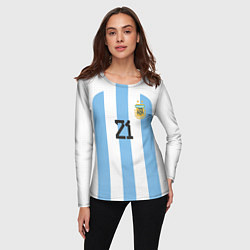 Лонгслив женский Дибала форма сборной Аргентины домашняя, цвет: 3D-принт — фото 2