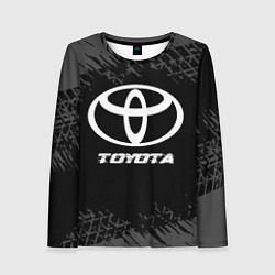 Лонгслив женский Toyota speed на темном фоне со следами шин, цвет: 3D-принт
