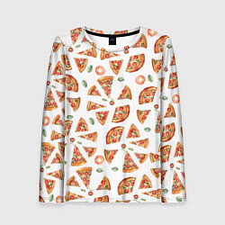 Лонгслив женский Кусочки пиццы - паттерн на белом, цвет: 3D-принт