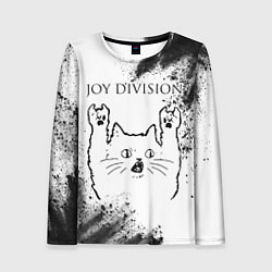 Лонгслив женский Joy Division рок кот на светлом фоне, цвет: 3D-принт