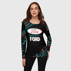 Лонгслив женский Значок Ford в стиле glitch на темном фоне, цвет: 3D-принт — фото 2