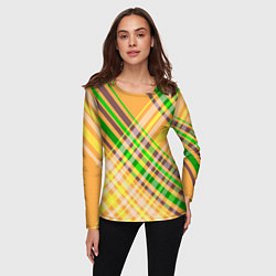 Лонгслив женский Желто-зеленый геометрический ассиметричный узор, цвет: 3D-принт — фото 2