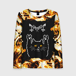 Лонгслив женский Mayhem рок кот и огонь, цвет: 3D-принт