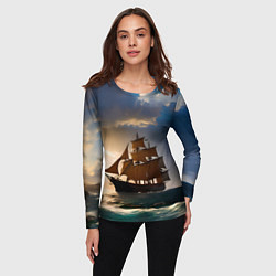 Лонгслив женский Парусный корабль галеон, цвет: 3D-принт — фото 2