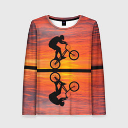 Лонгслив женский Велосипедист в отражении, цвет: 3D-принт