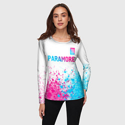 Лонгслив женский Paramore neon gradient style: символ сверху, цвет: 3D-принт — фото 2