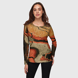 Лонгслив женский Оранжевые и бежевые потоки красок, цвет: 3D-принт — фото 2