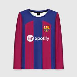 Лонгслив женский ФК Барселона форма 2324 домашняя, цвет: 3D-принт