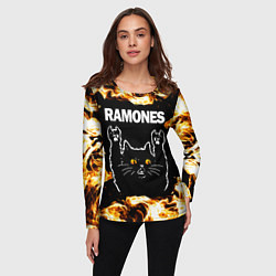 Лонгслив женский Ramones рок кот и огонь, цвет: 3D-принт — фото 2