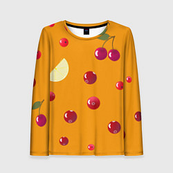 Лонгслив женский Ягоды и лимон, оранжевый фон, цвет: 3D-принт