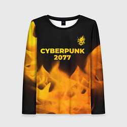 Лонгслив женский Cyberpunk 2077 - gold gradient: символ сверху, цвет: 3D-принт